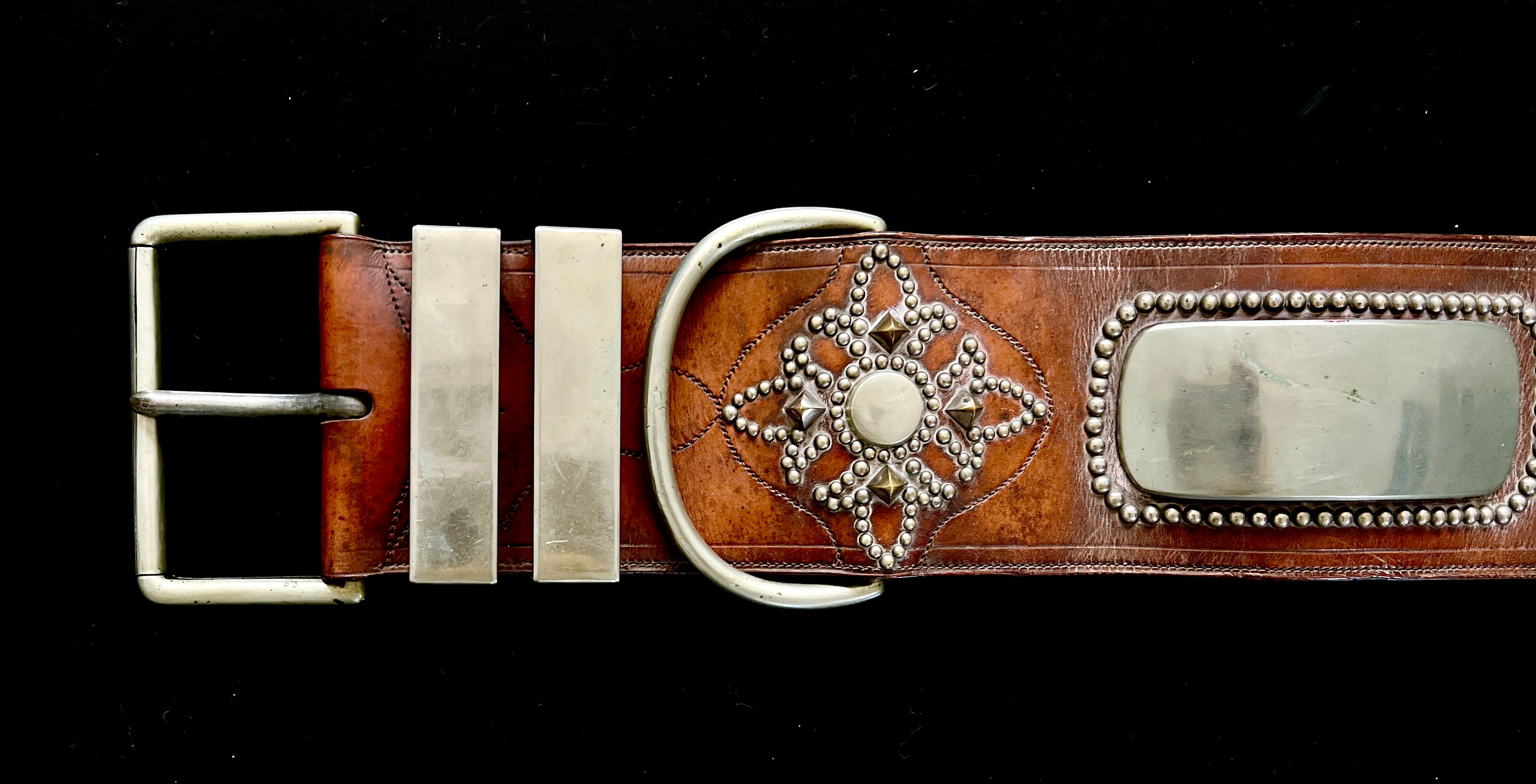 Vintage Leather Lion Collar with Brass Studs