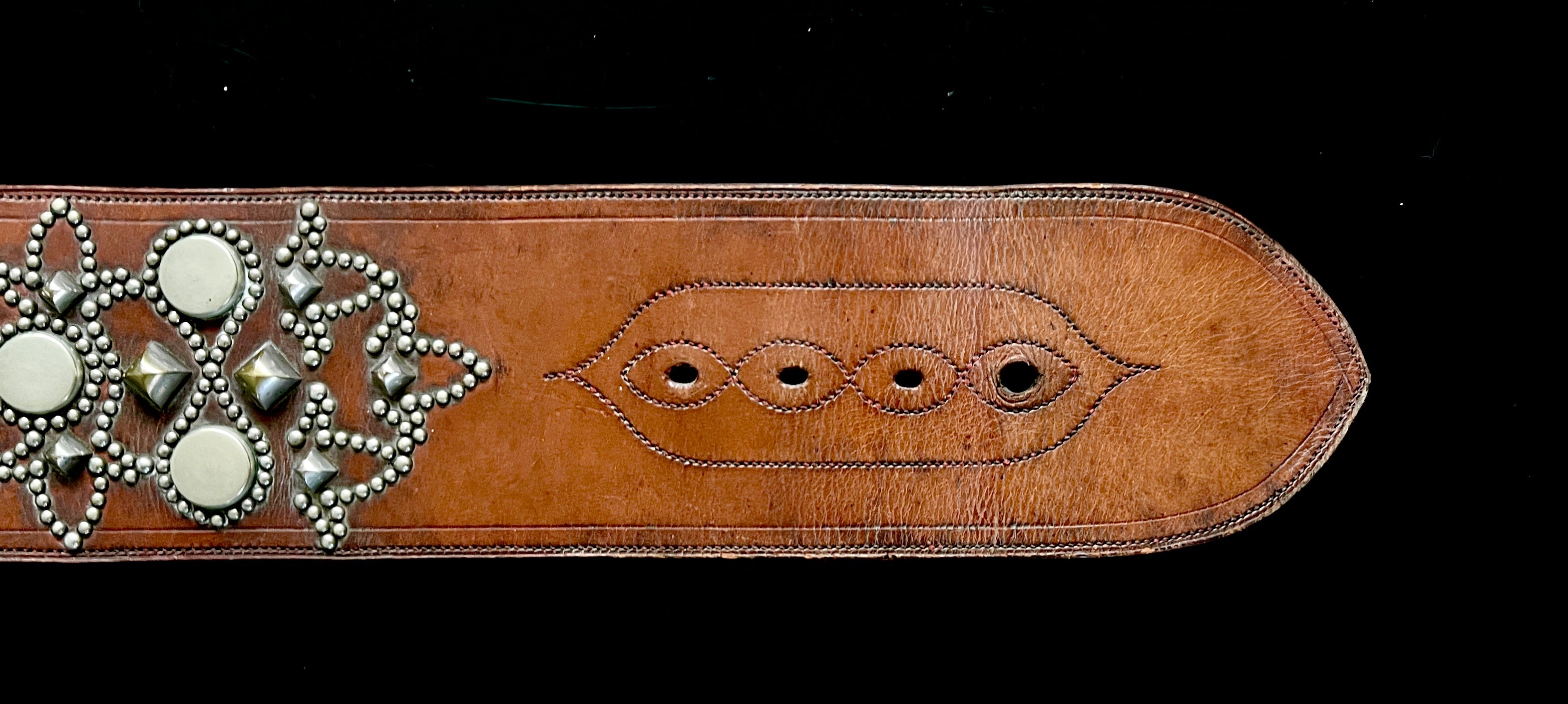 Vintage Leather Lion Collar with Brass Studs