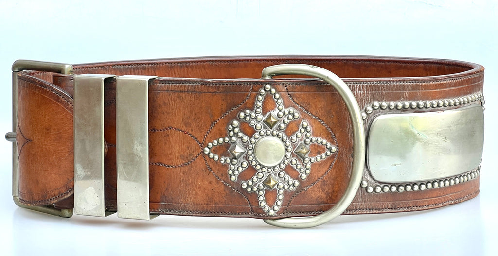 Vintage Leather Lion Collar with Brass Studs