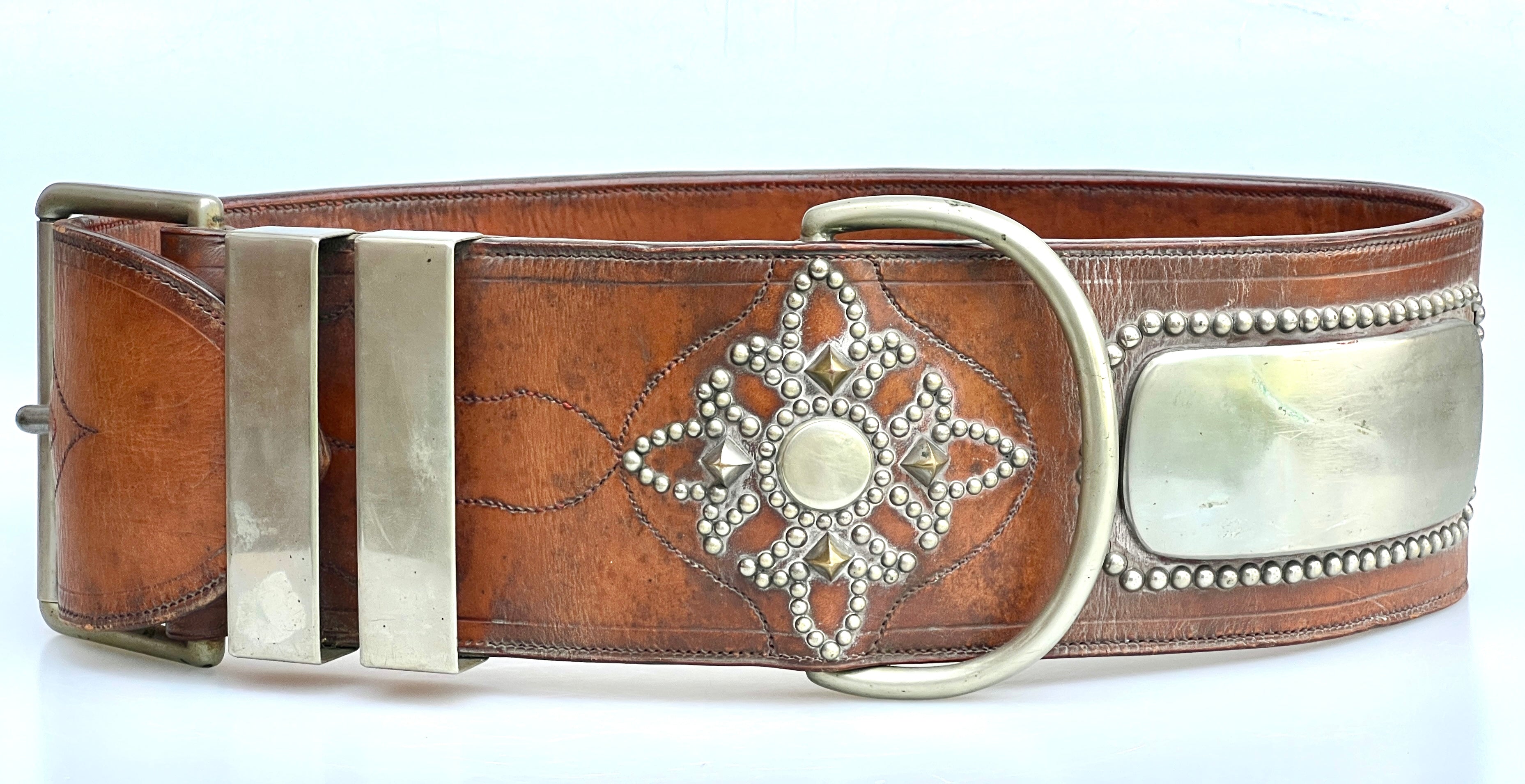 Vintage Leather Lion Collar with Brass Studs