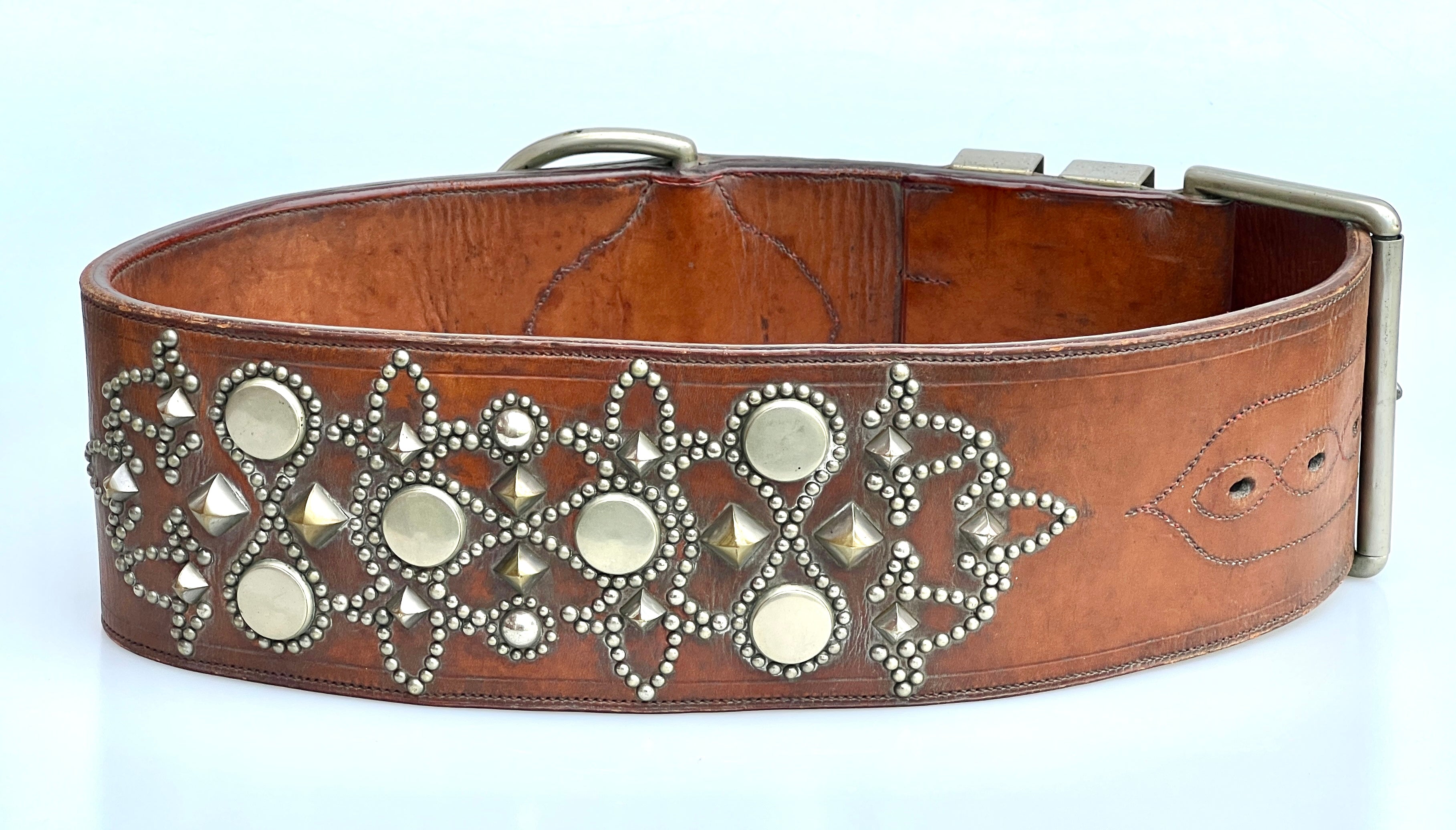 Vintage Leather Lion Collar with Brass Studs