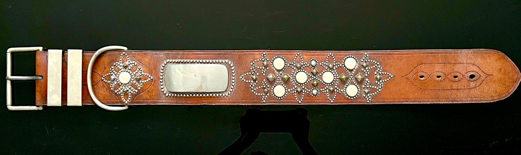 Vintage Leather Lion Collar with Brass Studs
