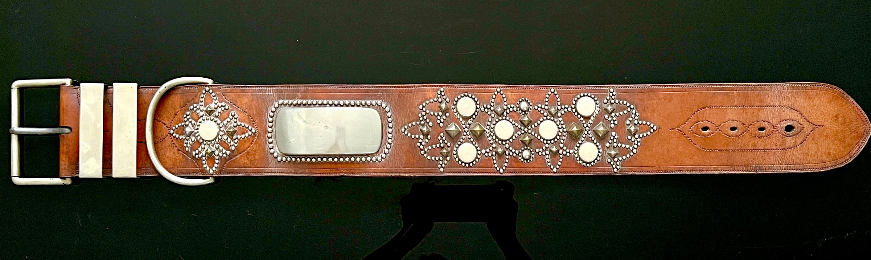 Vintage Leather Lion Collar with Brass Studs