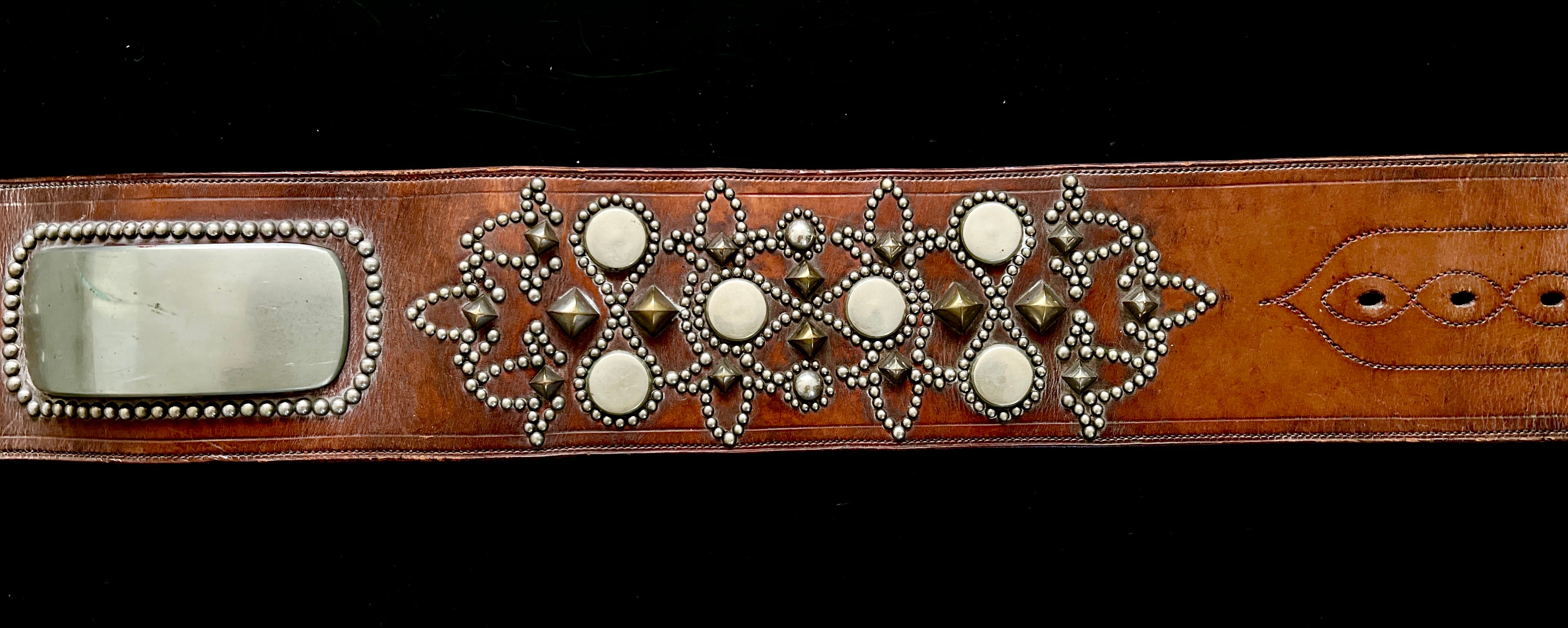 Vintage Leather Lion Collar with Brass Studs