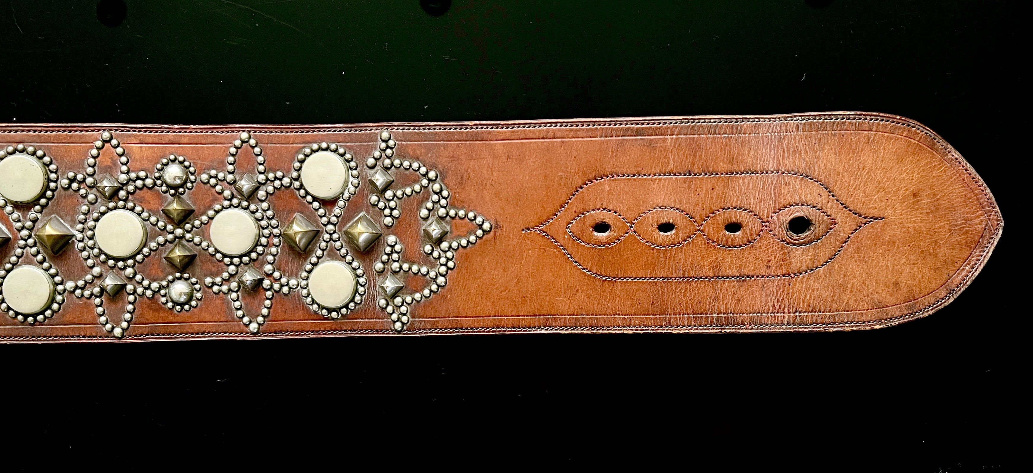 Vintage Leather Lion Collar with Brass Studs